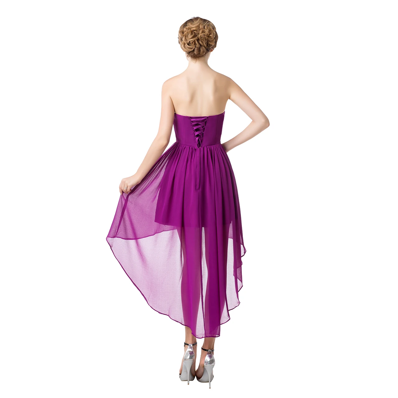 Женское асимметричное платье SSYFashion короткое шифоновое подружки невесты без