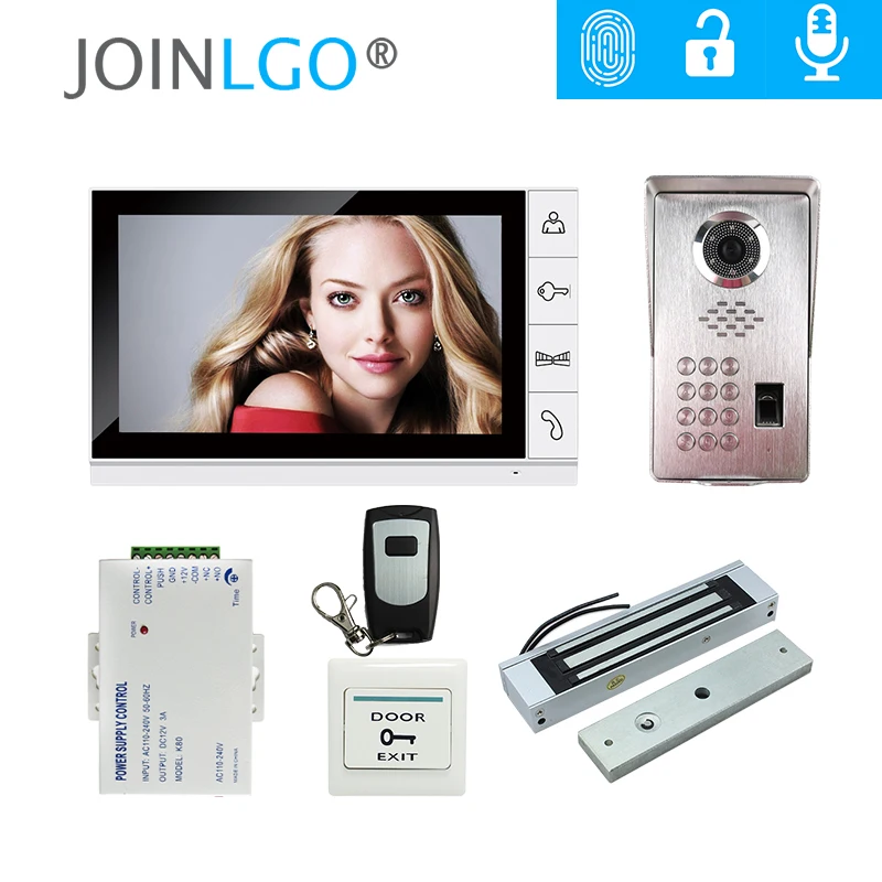 FREE SHIPPING Fingerprint Code Keypad 9\ Screen Video Door Phone Intercom System + Waterproof Door Camera + 180 Magnetic EM Lock