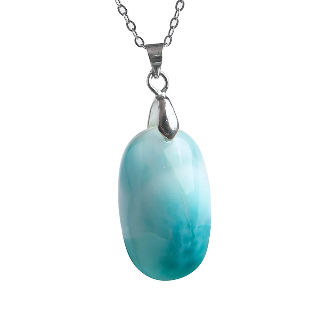 Natural Larimar Gemstone Pendant Fashion Blue Crystal Bead Jewelry