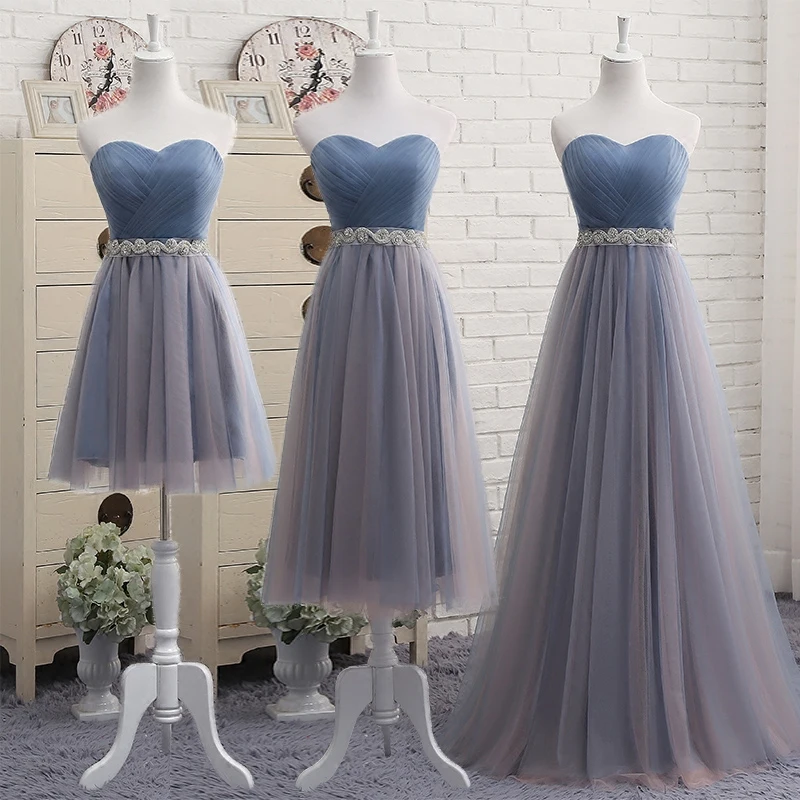 Beauty Emily High Quality Tulle Long Short Bridesmaid Dresses 2019 Formal A-line Vintage Party Prom Dresses Off the Shoulder