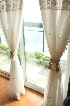 

Korean style white "rose dream" double yarn living room curtain Country style princess room french window voile curtain