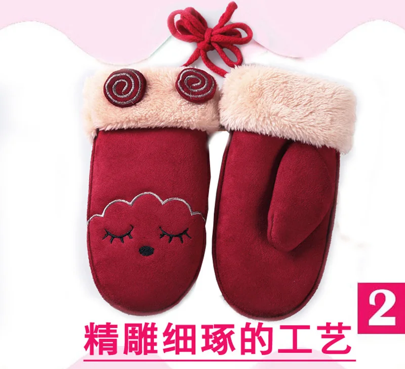Fashion Lovely Children's Winter Thick Cashmere Warm Cartoon Rabbit Bear Suede Leather Gloves Boy/Girl Faux Sheepskin Glove 100A mens suede gloves
