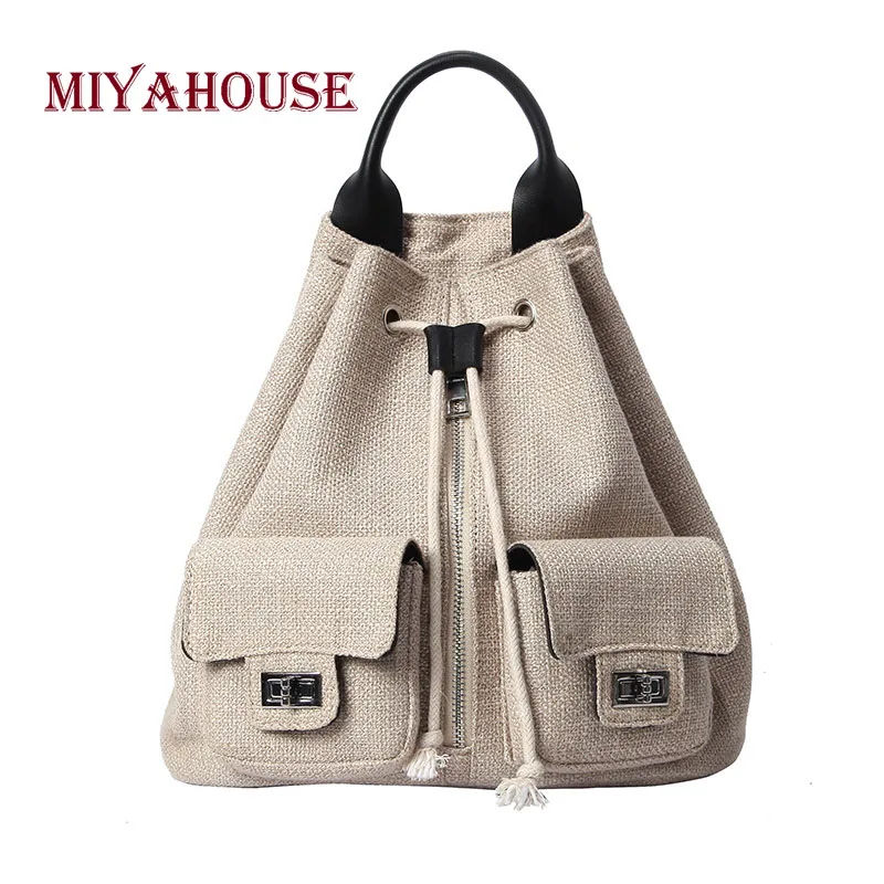 

Miyahouse Canvas Material Large Capacity Backpack For Women Solid Color Fashion Rucksack For Female England Style Backpack