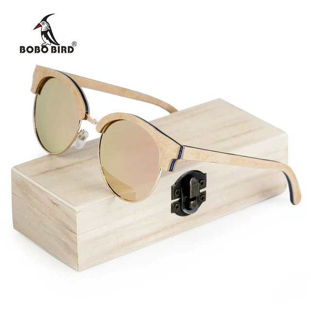 (Not Available in RSA) BOBO BIRD Wooden Ladies Sunglasses Women Polarized Sun Glasses UV400 in Wooden Box