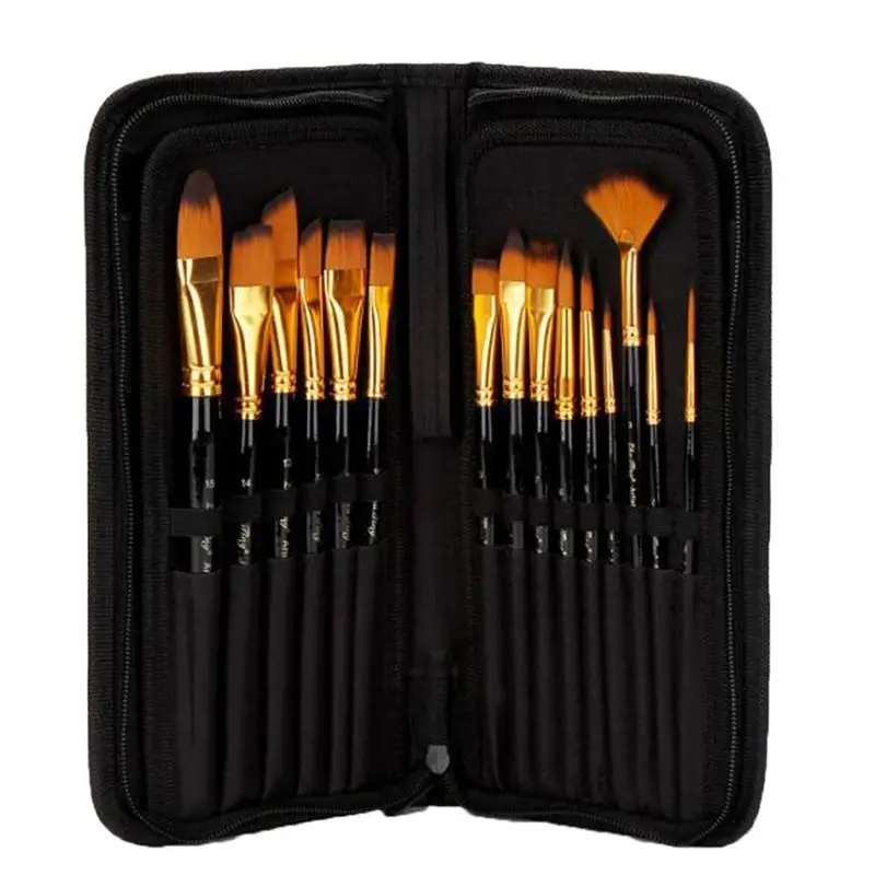 

15pcs Professional Art Paint Brushes for Acrylic Watercolor Oil Gouache and Face Painting Bursh with Black Cloth Bag