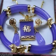 Натуральные ювелирные изделия счастливый фиолетовый драгоценный камень инкрустация звено браслет Капли серьги ожерелье с тонким покрытием Свадебные широкие часы крылья королева