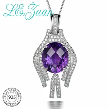 

L&zuan 7.69ct Natural Amethyst Pendants 100% 925 Sterling-Silver-Jewelry Cluster Gmestone Luxury Pendant Necklace For Women