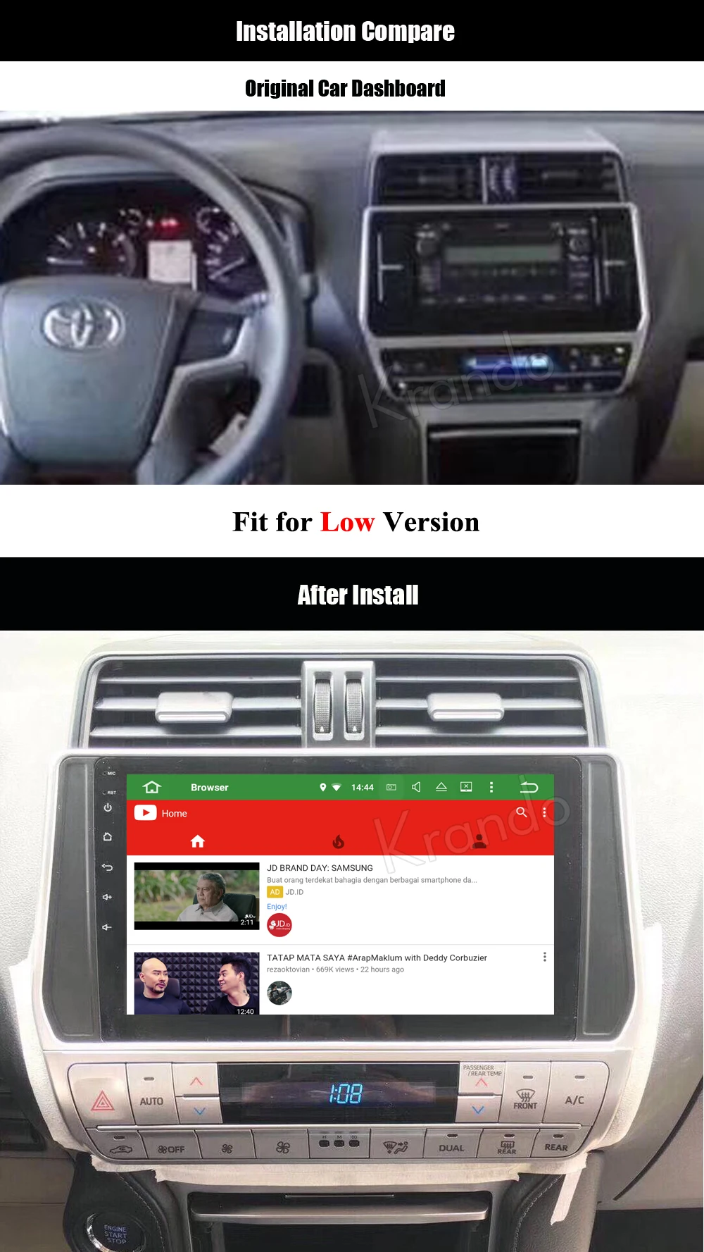 krando android car radio audio player for toyota prado 2018 multimedia navigation system (2)