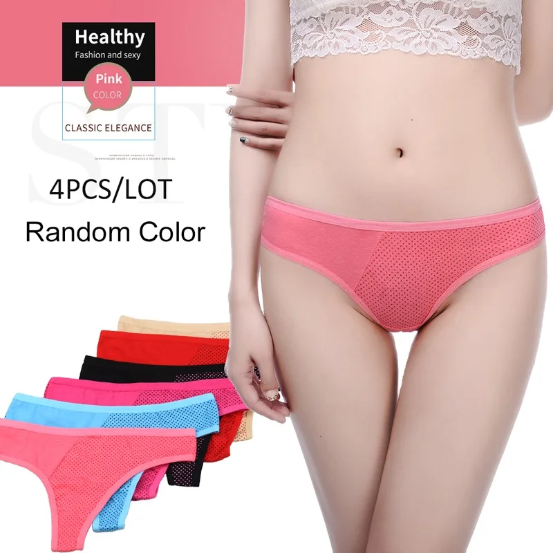 Innsly 4PCS/Lot Thongs Women G Strings Female Sexy Strings Women Cotton Thongs Comfortable