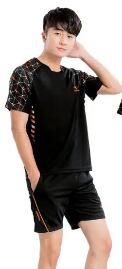 Мужская Спортивная Футболка tenis+ шорты костюм, мужские майки tenis masculino, рубашка для бадминтона, рубашка для настольного тенниса для мужчин wo, теннисные майки - Цвет: Mens black suit
