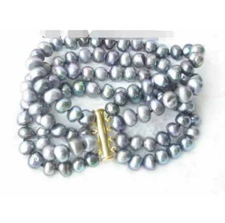 

FREE SHIPPING HOT sell new Style >>>>Noble 4strands FW Black 7-8mm pearl Bracelet