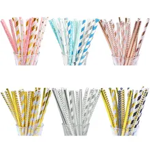 25Pc Mix Farbe Folie Gestreiften Sterne Dot Einweg Papier Strohhalme Für Hochzeit Geburtstag Party Weihnachten Trinkhalme Decor Liefert