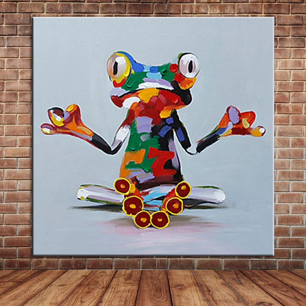Funny Reading Frog Oil Painting Canvas Art , Modern Wall Mural