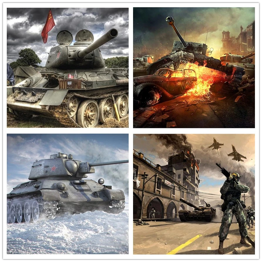 

War & tank military picture Needlework diamond mosaic Diy 5D round diamond Painting Full diamond embroidery Home Decor