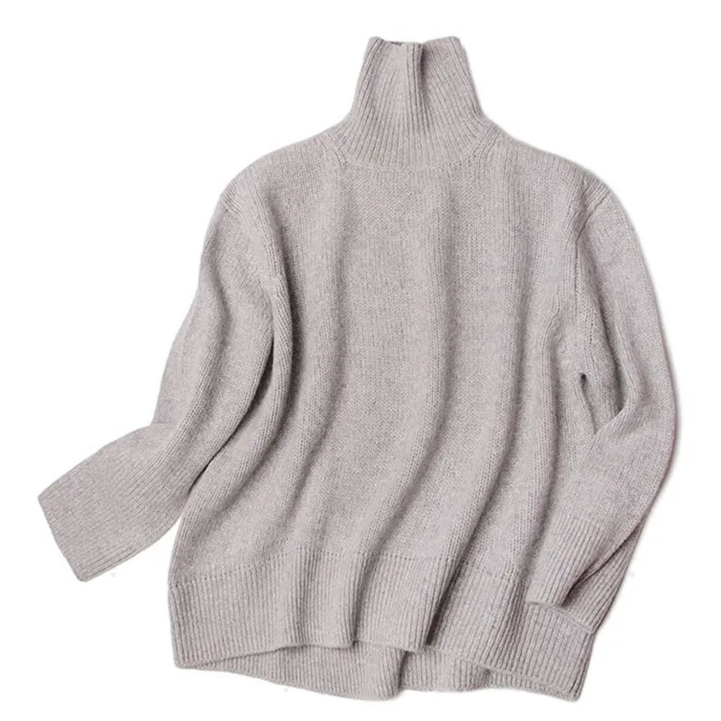 100% козья кашемир добавить толстый вязаный для женщин Мода нерегулярные подол Водолазка пуловер свитер Свет apricote 2 цвета один и более