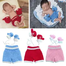 0-3month Baby Crochet Photography Props Shoot Newborn Photo Cool Boy Costumes Infant Pants Clothing Set newborn photography props baby photo props crochet knitting baby bunny hat rabbit hats and diaper beanies and pants costumes set