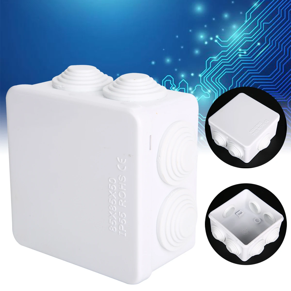 

85*85*50mm White IP55 Waterproof Outdoor Junction Box Protection ABS Plastic Electric Enclosure Distribution Case 7 Holes