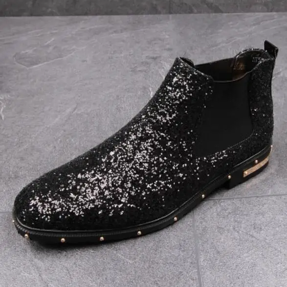 2018 new fashion men glitter boots slip on western boots male sequin