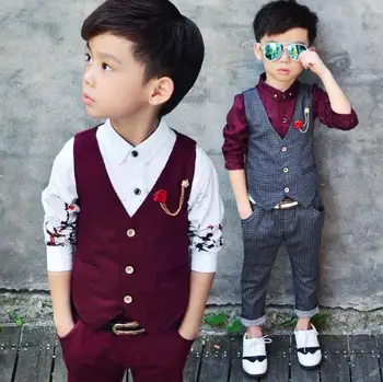 

2020 New 2 Piece Boys Spring Vest Formal Top Children's Suits Wedding Groom Children's Wedding Formal Sets V collar Costume