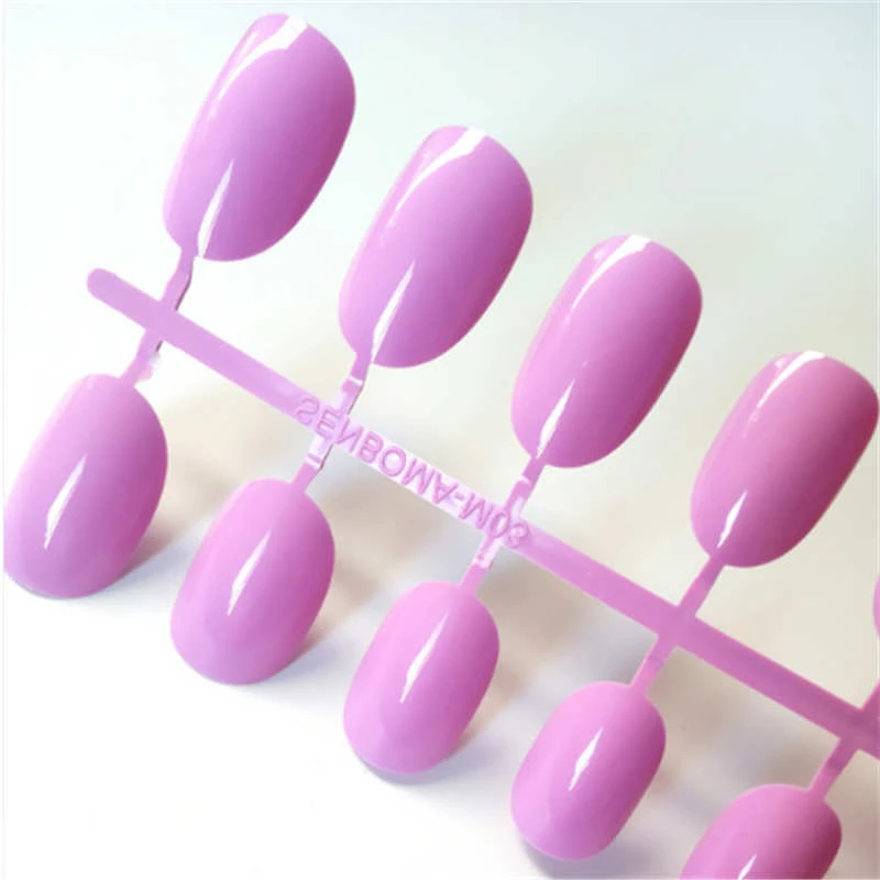 

Solid Color Oval Fake Nails Short Full Cover Nail False Artificial Rounded Light Purple Press On Finger Nails For Girls