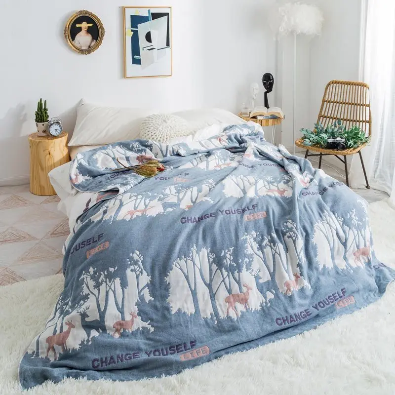 

Summer blanket breathe freely throw quilts 100% cotton thin duvet 200*230cm AB side bedspread 4 layer Gauze home bedding covers