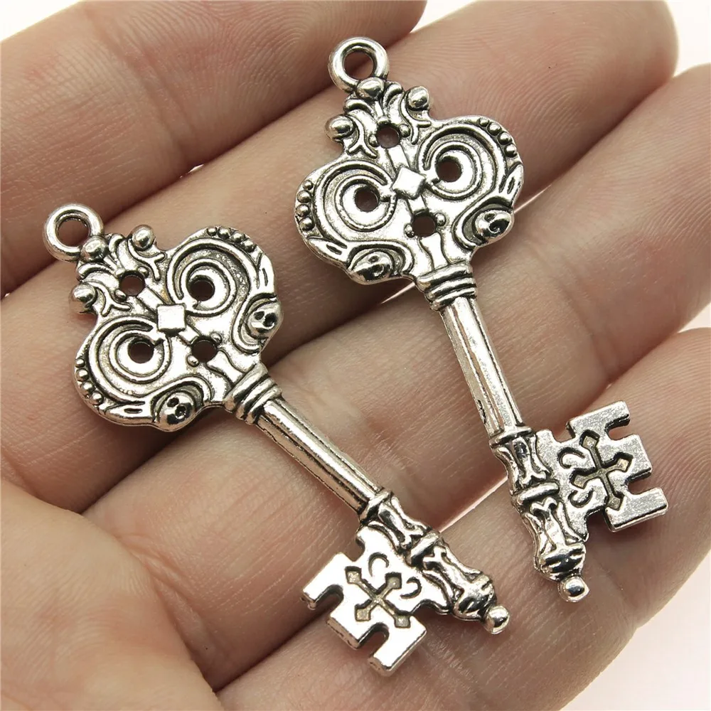 WYSIWYG 4pcs 51x20mm Key Charms Metal Keys Charms Vintage Key Charms