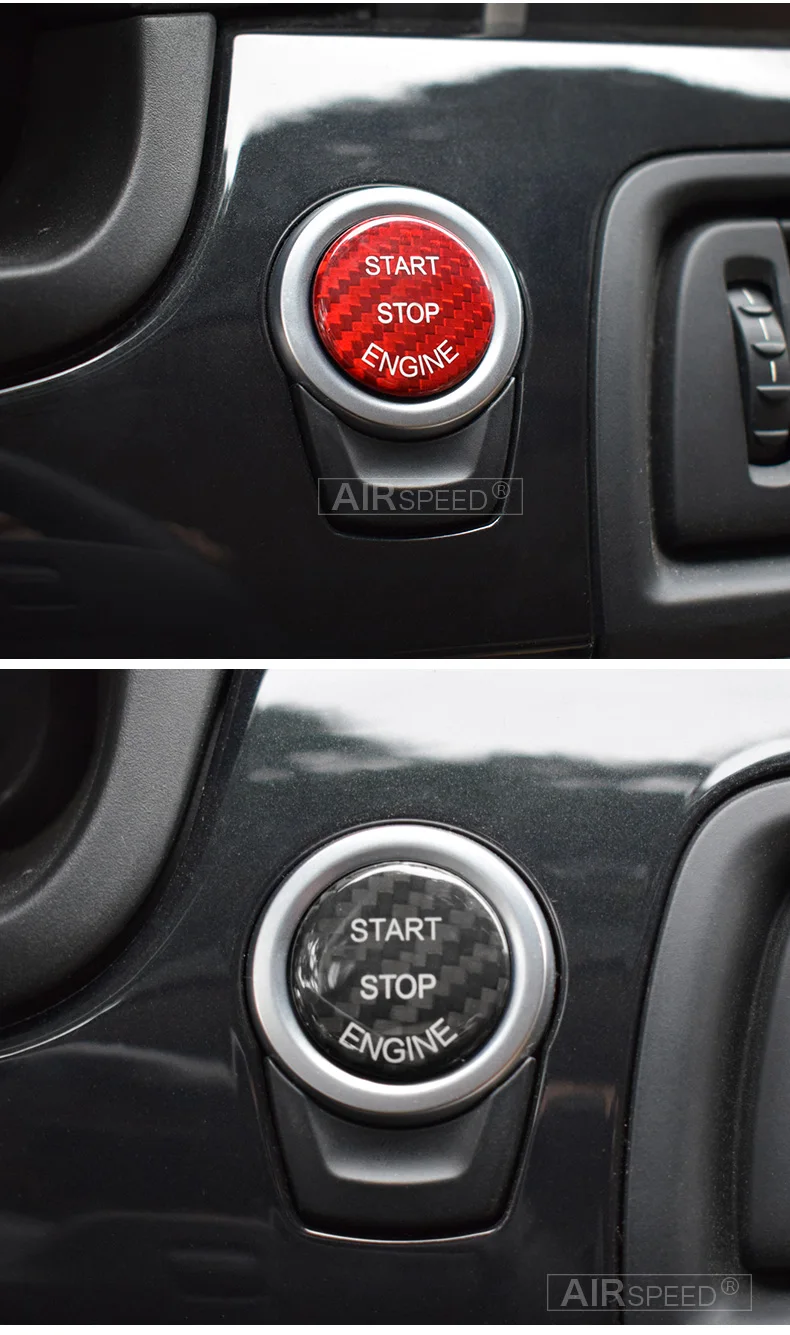 Airspeed for BMW E70 E71 F25 F26 F01 F20 F21 F30 F10 Carbon Fiber Car Engine Start Ignition Button Cover Stickers Interior Trim (8)