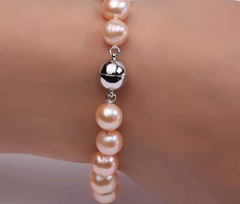 

Pearl Braceletes for Women 8-13mm Pink Round Freshwater Pearl Bracelet Jewelry 7.5