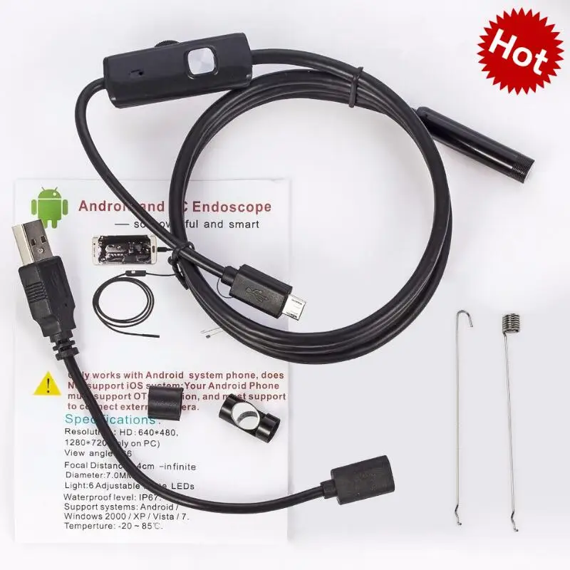 

2M 5.5mm Endoscope Camera USB Android Endoscope Waterproof 6 LED Borescope Inspection Camera For Android PC