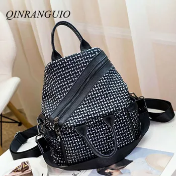

QINRANGUIO Women Backpack 2020 Casual Large Capacity Genuine Leather Backpack Women Top-handle School Bags for Teenage Girls