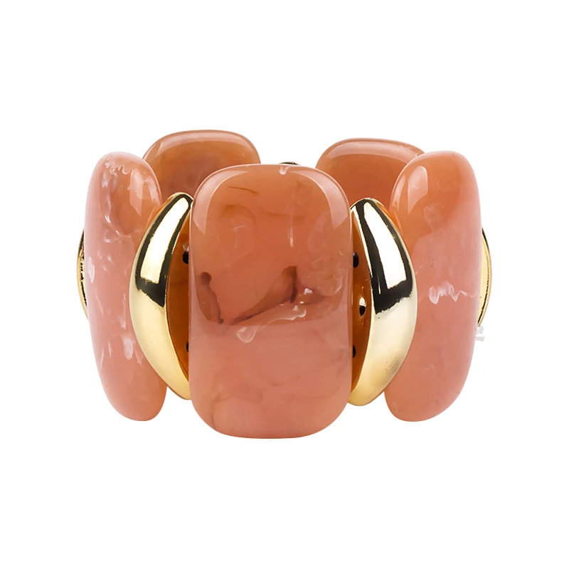 Classic Geometric Resin Cuff Fashion Bracelets Bangles for Women Stretch Acrylic Gold Metal Wide Bracelets Female Charm Jewelry (2)