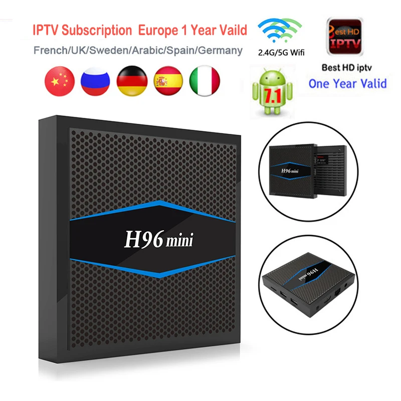 

Android Tv Box H96 Mini Amlogic S905W 4K HD Smart IPTV BOX 2000+ Channels Europe Turkish Germany Albania Arabic French IP TV Box