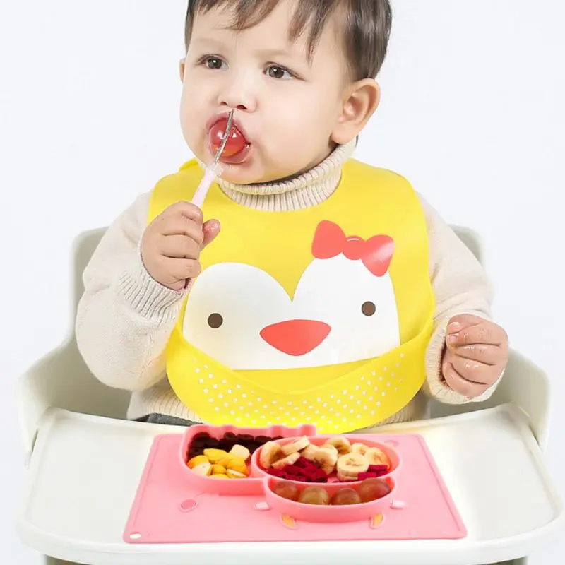 Cartoon Cow Anti Slip Silicone Food Plate Bowl Babies Toddlers Kids Feeding Tray Non-odor Easy Cleaning Household Accessory