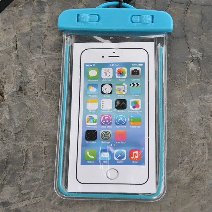 Универсальная сумка для плавания, водонепроницаемый чехол для телефона со светящейся полосой, подводный чехол для телефона, 6,0 дюймов, сенсорный экран, сумка для плавания - Цвет: sky blue