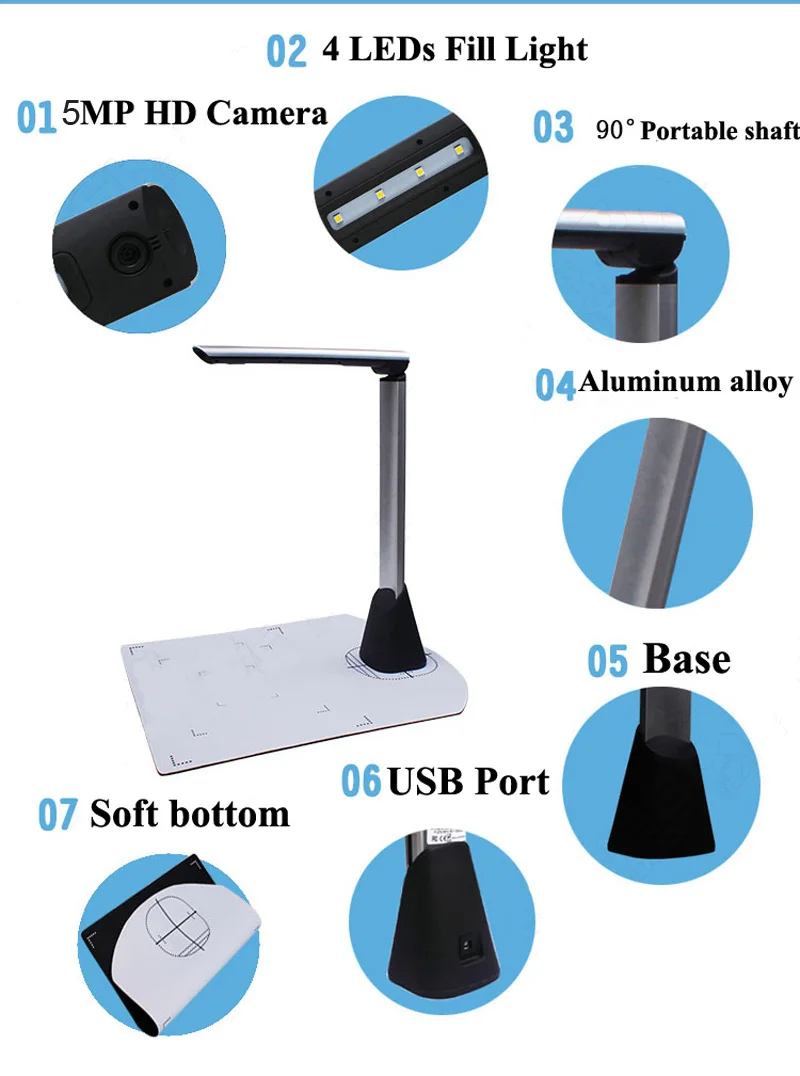 Portable High Speed A4 A5 Office Bank Goverment 5.0MP Camera Document Photo ID Card Business Scanner Visualizer