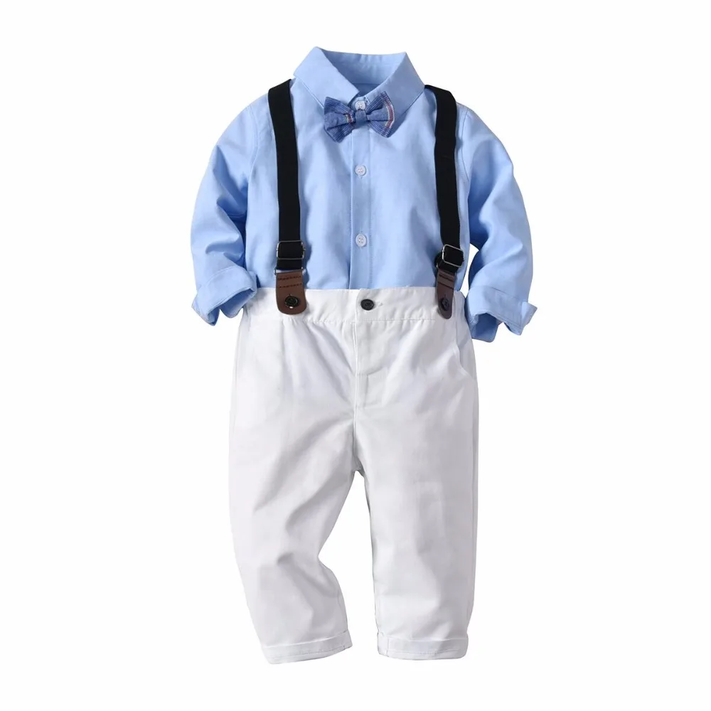 

Dropship Toddler boys Kids Children Infant Baby Shirt 2pc Suit Bow tie long Sleeve Suit little Gentleman Wedding Clothing Set