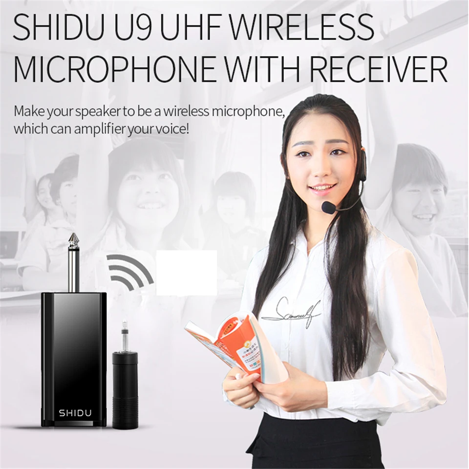 SHIDU UHF беспроводной микрофон для гарнитуры Портативный 2 в 1 ручной 6,5 мм разъем для микрофона голосовой смены усилитель для Конференции U9