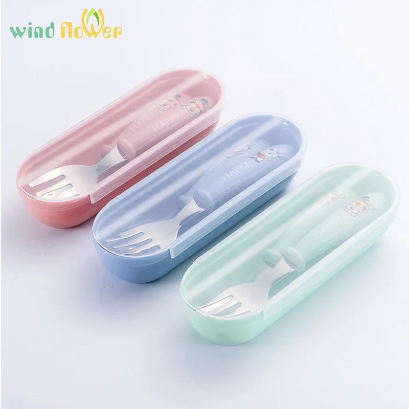 

Wind flower Cartoon Pattern Fork And Meal Spoon Cutlery Set 304 Stainless Steel Children Portable Gift Cutlery Set