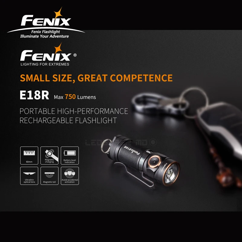 Портативный Fenix E18R Cree XP-L светодиодный высокопроизводительный перезаряжаемый EDC фонарик с бесплатной батареей