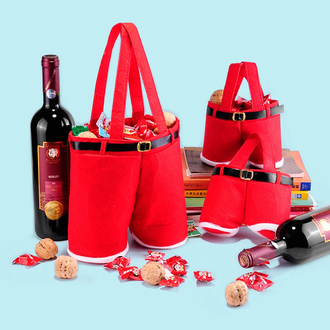 

Useful 1Pc Merry Christmas Gift Treat Candy Wine Bottle Holder Santa Claus Suspender Pants Trousers Decor Christmas Gift Bags