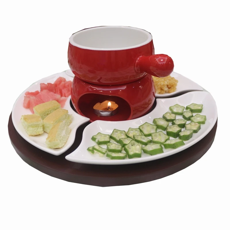 Ice Cream Handle Hot Pot Chocolate Fondue DIY Ceramics Plates Tray Set Fruit Platter Cheese Boiler Hagendas | Дом и сад