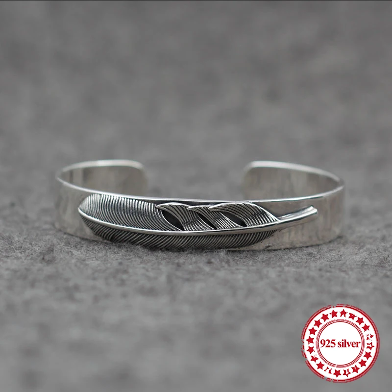 

S925 sterling silver men's bracelet personality retro domineering fashion punk style hip-hop feather modeling gift to Bangles