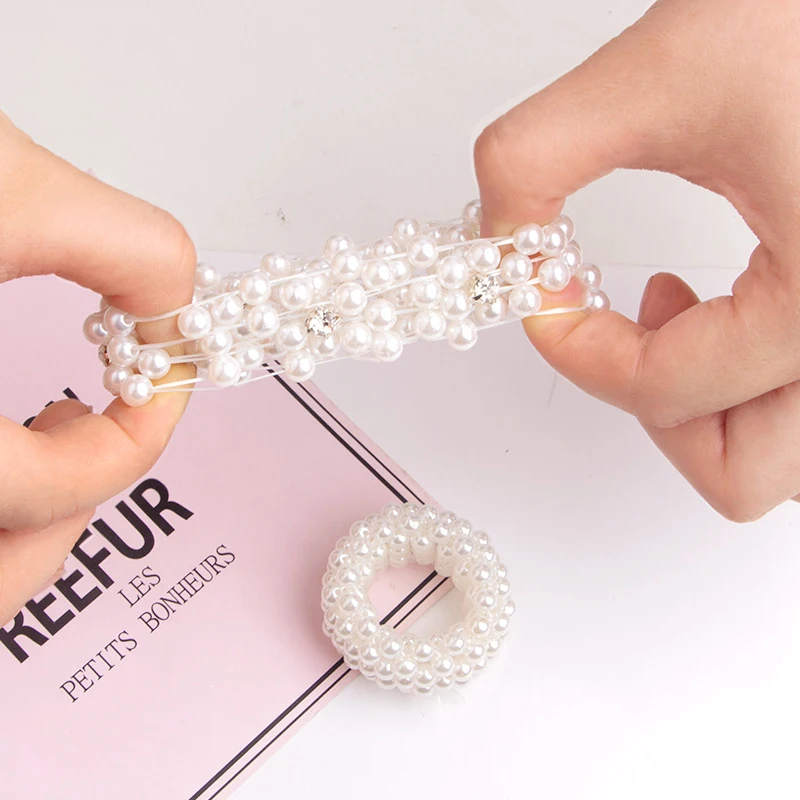 Korean style pearl beaded hair ties Scrunchies Elastic hairband Ponytail Holders women  Hair Rope Rubber gum Hair Accessories