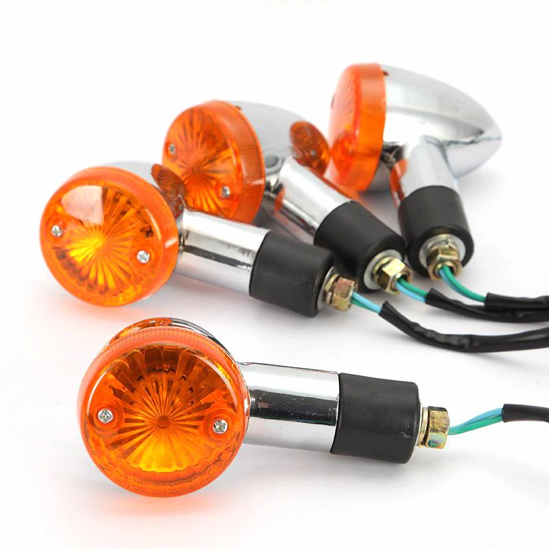 

4x CUSTOM MOTORCYCLE CHROME TURN SIGNALS CHOPPERS CRUISERS AMBER INDICATOR LIGHTS
