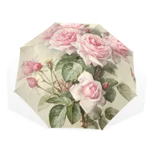 Vintage Shabby Floral Frauen Regen Regenschirm Chic Rosa Rose Drei Folding Mädchen Durable Tragbare Regenschirme Automatische Regen Getriebe