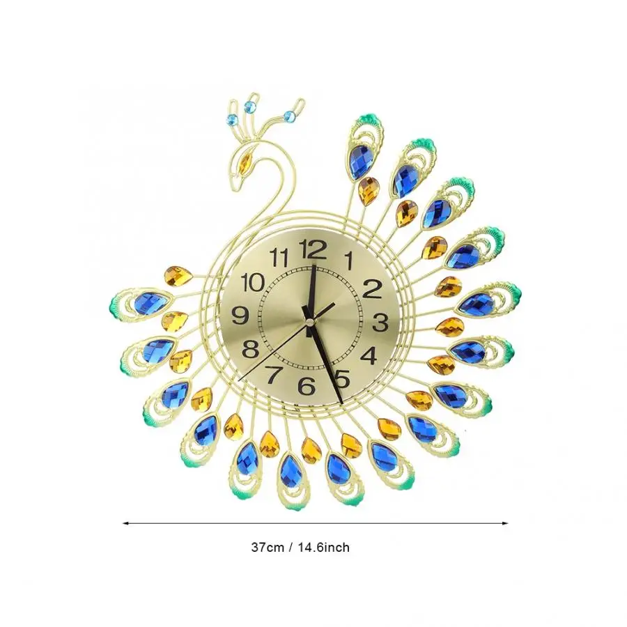 37*37 см Большие Железные современные настенные часы большие 3D в форме павлина не тикающие бесшумные часы для декора гостиной кварцевые часы Современные