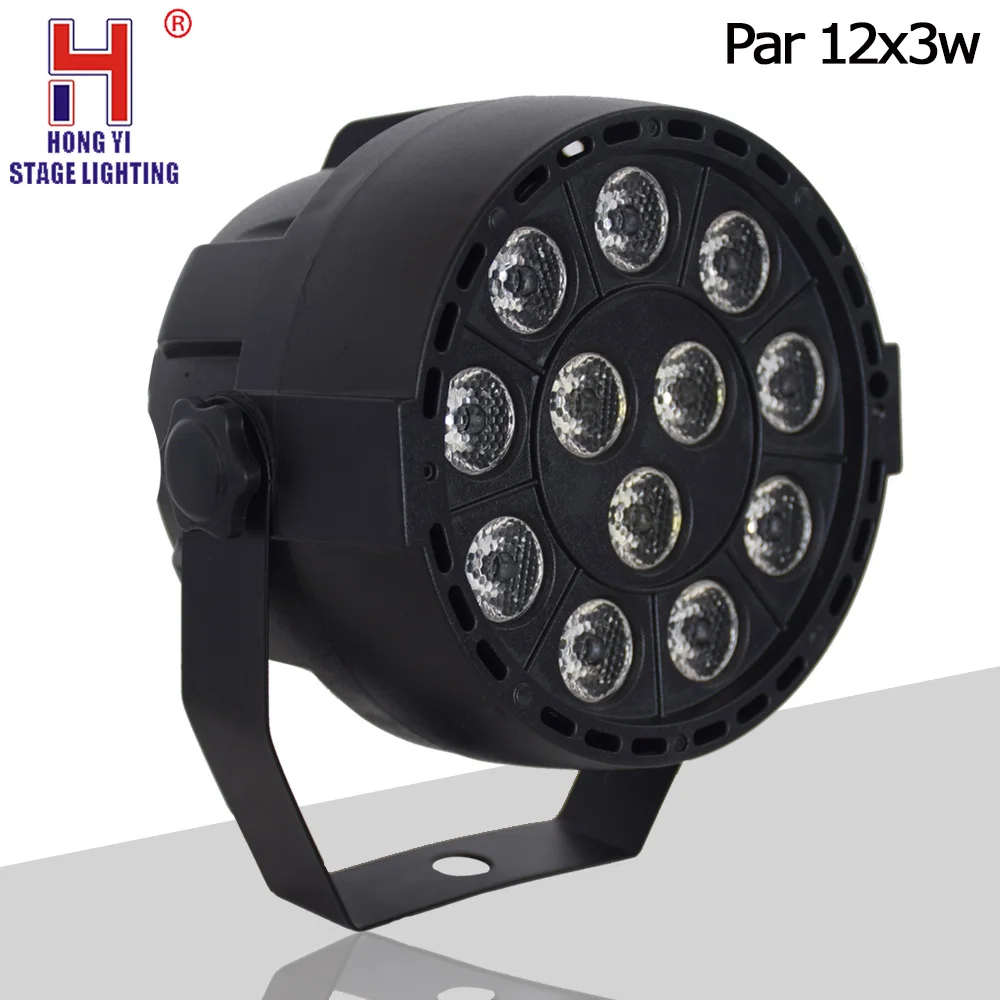 

Hong Yi Stage Lighting 12pcs*3W RGBW Colorful 8ch DMX Channel Tricolor Flat Led Par Light 36W