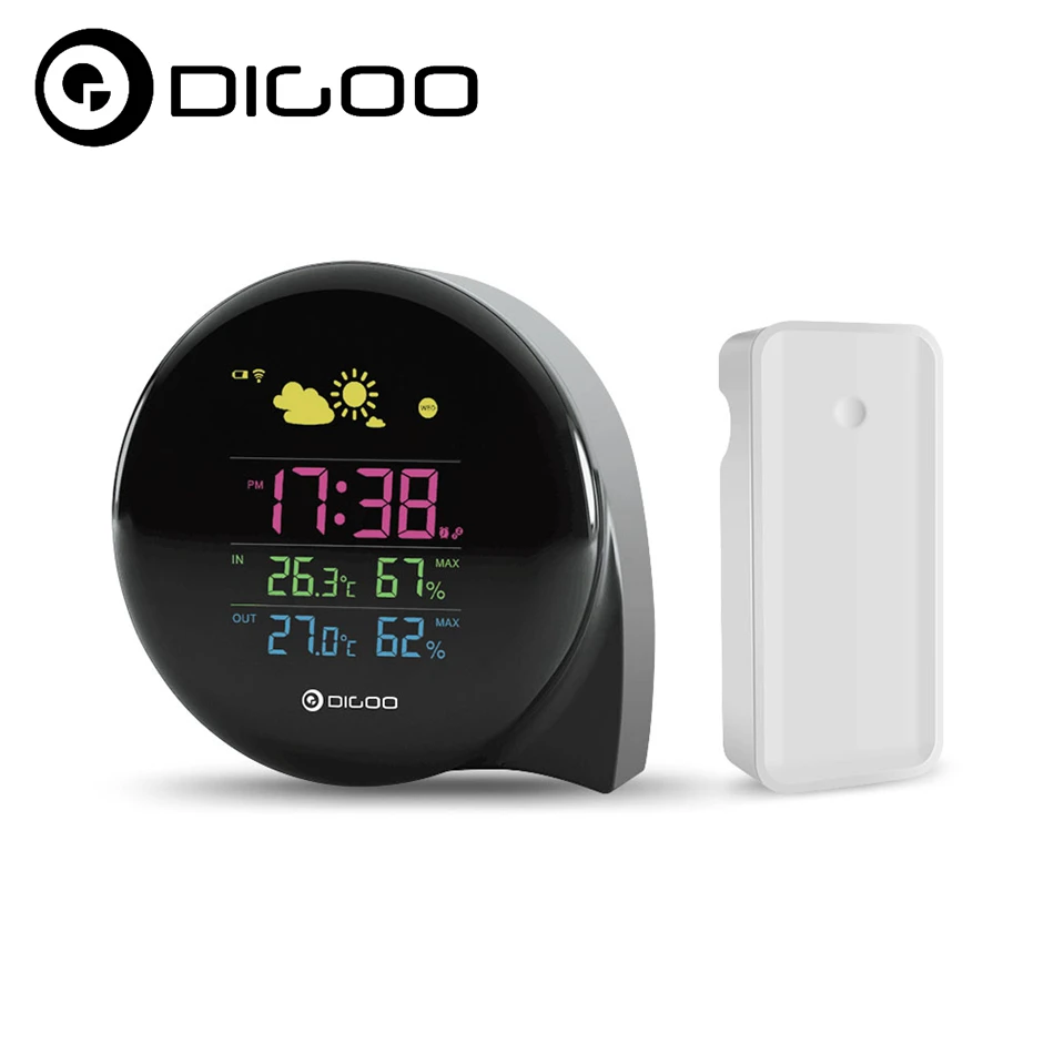

DIGOO DG-THS02 Mini Comma Weather Station Digital LED Screen Indoor Outdoor Thermometer Hygrometer Weather Forecast Daily Clo-ck