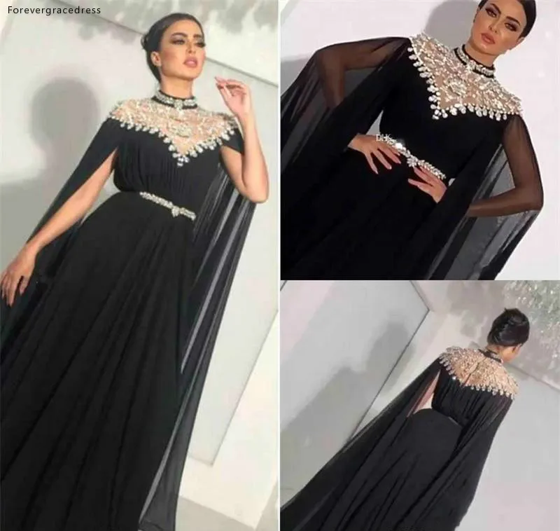 Modest High Neck Crystal Chiffon Black Mother Of Bride Dress Saudi Arabic Dubai Formal Evening Prom Gowns Celebrity Vestidos BC0949  145 (2)