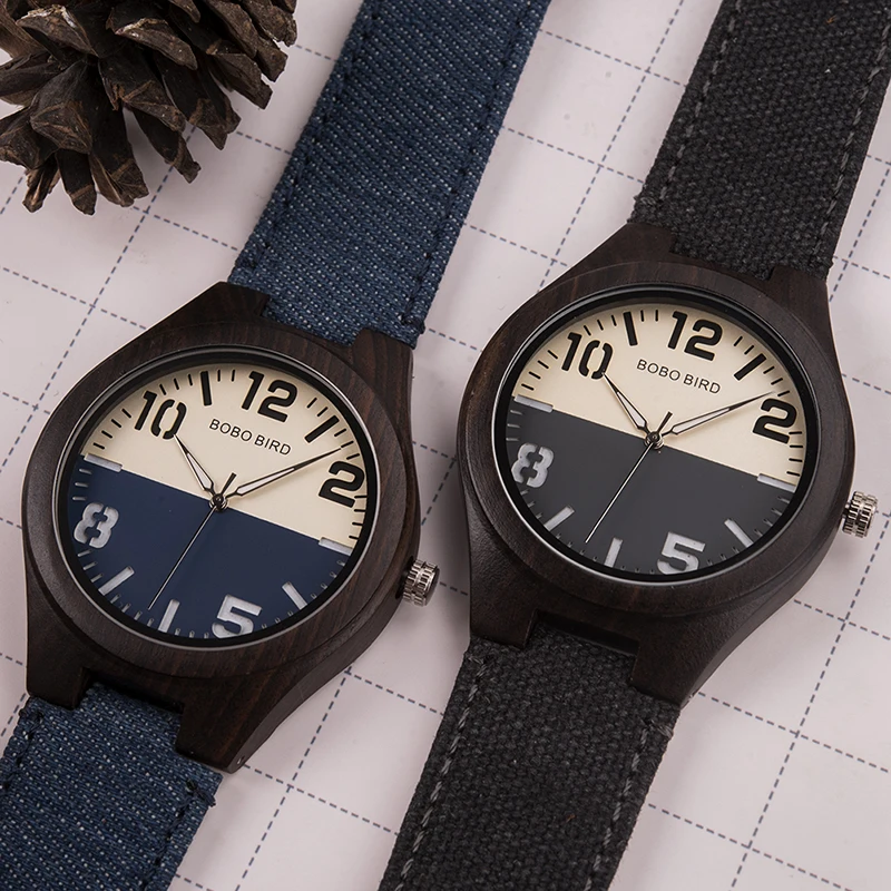 

Couple Watch Men Wooden Quartz Watches Ladies Male Bamboo relogio feminino erkek kol saati Big dial Fabric strap in Gifts box
